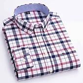 cheap Men&#039;s Oxford Shirts-Men&#039;s Dress Shirt Button Down Shirt Non Iron Shirt Oxford Shirt Stripes and Plaid Wedding Vacation grey blue Red Blue Brown Long Sleeve Turndown All Seasons Clothing Apparel Button-Down