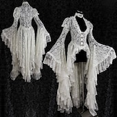 cheap Outerwear-Lace Ruffle Tailcoat Medieval Renaissance Vintage Dress Women&#039;s Costume Vintage Cosplay Party Long Sleeve Dress Masquerade