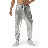 levne oblečení-sada s lesklým kovovým tričkem jogger kalhoty 2 ks outfity pánské disco 80. léta cvičení cosplay kostým maškarní karneval párty klub