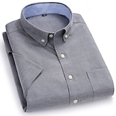 billiga oxfordskjortor för män-Herr Skjorta Button Down skjorta Icke-järnskjorta Oxford skjorta Enfärgad / vanlig färg Bröllop Kontor &amp; Karriär Svart Vit Gul Mörk marin Kortärmad Tröjkrage Vår &amp; sommar Kläder