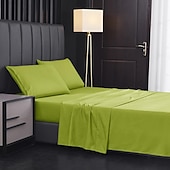 abordables Sábanas y funda de almohada-Juego de sábanas de 4 piezas, sábanas egipcias de lujo para hotel de microfibra súper suave, bolsillo profundo de 14/18 pulgadas, sin arrugas