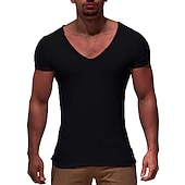 halpa perus t-paidat-Miesten T-paita Lyhyt hiha V kaula-aukko Kesä Tavallinen Muoti Suunnittelija Perus Loma Katu Bile Musta Valkoinen Punainen Top T-paita miehille
