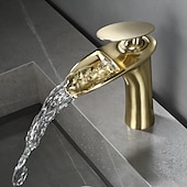 economico Classici-rubinetto miscelatore lavabo bagno a cascata, rubinetti monocomando per lavabo monocomando con tubo flessibile acqua calda e fredda rubinetto monoblocco in ottone per vasca da incasso