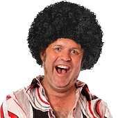 abordables Perruques de carnaval-perruques afro courtes et moelleuses - femmes hommes crépus bouclés disco hippie perruque pour costume cosplay carnaval fête de Noël