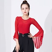 levne Oblečení na latinskoamerické tance-Latinské tance Standardní tance Vrchní deska Čistá Barva Barevně dělené Tyl Dámské Výkon Trénink 3/4 délka rukávu Vysoký Spandex