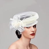 billige Coiffer-fascinators kentucky derby lue hodeplagg fjær nett bøtte lue bryllup spesiell anledning damedag melbourne kopp cocktail med sløyfer hette hodeplagg hodeplagg