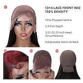 cheap Human Hair Lace Front Wigs-Skunk Stripe Hair 99J Root 13X4 Lace Front Wigs Human Hair Colored Wig With Red Root 99J/1B Burgundy Lace Front Wigs Red Wine Silky Straight Transparent Lace Wig