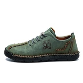 abordables Baskets-chaussures décontractées à lacets en similicuir vert pour hommes – coutures artisanales, coupe confortable et style vintage pour un usage quotidien