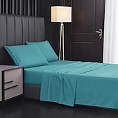 abordables Sábanas y funda de almohada-Juego de sábanas de 4 piezas, sábanas egipcias de lujo para hotel de microfibra súper suave, bolsillo profundo de 14/18 pulgadas, sin arrugas