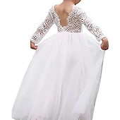 preiswerte Kleider für die Blumenmädchen-Blumenmädchenkleid Mädchen Party Kleid Leistung Hochzeit Party Prinzessin Süß Gitter Feste Farbe Ärmellos Rundhalsausschnitt Weiß Rosa 2-12 Jahre