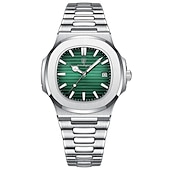 cheap Quartz Watches-POEDAGAR Luxury Watch Business Waterproof Male Clock Luminous Date Stainless Steel Square Quartz Men Watch