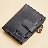 baratos porta-cartões e estojos-1 unidade de Carteira Masculina de Couro Legítimo Vintage Curta Multi Função Porta-Cartão de ID com Bloqueio RFID Zíper para Moedas Presentes para Homens no Dia dos Namorados
