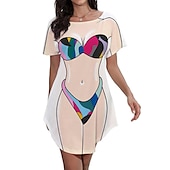 billiga Rolig grafik-dambikiniskjorta täcka upp klänning rolig söt bikinitryck för badkläder kortärmad 3d-grafik baggy badkläder täckning