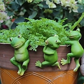 cheap Garden Sculptures&amp;Statues-3pcs/set Cute Frog Figurines Hanging Animal Statue, Resin Pot Hanging Climbing Frog Sculpture Outdoor Statues Ornaments Decor For Flower Pot/Fence, Yard Art Figurines For Patio Lawn House