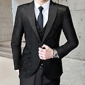 cheap Homecoming Suits-Men&#039;s Wedding Tuxedos Black Red Printing Standard Fit 3 Piece Single Breasted One-button