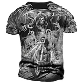 お買い得  頭蓋骨と骨-男性用 グラフィック スカル 火炎 オートバイ Tシャツ バイクTシャツ 半袖 Tシャツ 3Dプリント クルーネック シャツ ヴィンテージ ファッション デザイナー アウトドア 日常 スポーツ ブルー オレンジ グレー 春夏 衣類 S M L XL 2XL 3XL