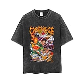 abordables Gráficos de personajes de dibujos animados y películas-One Piece Monkey D Luffy T-Shirt Camiseta extragrande lavada con ácido Estampado Gráfico Para Pareja Hombre Mujer Adulto Lavado con acido Casual Diario