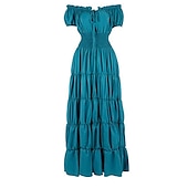economico Vestito-Medievale Rinascimento Abito da cocktail Sguardi Contadini Camicia da notte irlandesi Fiera del Ren A palloncino Pirata Vichingo Straniero Senza spalline Con Volant Per donna Celtico Costumi da