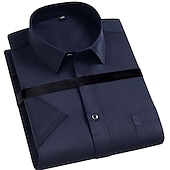 cheap Men&#039;s Dress Shirts-Men&#039;s Dress Shirt Non Iron Shirt Collared Shirt Button Up Shirt Plain Wedding Work Black White Yellow Pink Short Sleeve Square Neck Summer Clothing Apparel Print