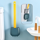 お買い得  浴室用ガジェット-1個、バスルーム用シリコントイレブラシとホルダーセット、ウォールトイレワンド、滑り止めの長いハンドル、柔らかいシリコン剛毛、トイレコーナーを簡単に掃除、柔軟なトイレボウルブラシヘッド、シリコン剛毛付き。