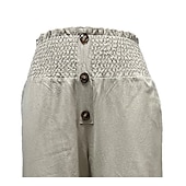 cheap Plain Cotton Linen Pant-Women&#039;s Wide Leg Cotton Linen Pants Baggy Pants Vacation Solid Full Length Mid Waist Elastic Waist Wide Leg Baggy Comfort Micro-elastic Casual Holiday Black White Wine Green Summer Spring Regular Fit