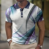 cheap Men&#039;s Geometric Polo-Men&#039;s Geometric Waffle Polo Shirts Golf Shirt Short Sleeve Polo Shirts Collared Shirts Business Casual Vacation Wear Formal Wear Festival Wear Buttons 3D Print Army Green Red Blue