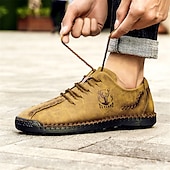 abordables Baskets-chaussures décontractées à lacets en similicuir vert pour hommes – coutures artisanales, coupe confortable et style vintage pour un usage quotidien