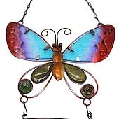 baratos Espanta-espíritos-1 peça borboleta pintada de metal sino de vento artesanato ao ar livre brilha na noite ornamento pendurado para decoração de jardim de varanda de janela, 60x17cm/23,6&#039;&#039;x6,7&#039;&#039;