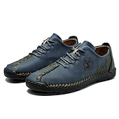 abordables Baskets-chaussures décontractées à lacets en similicuir vert pour hommes – coutures artisanales, coupe confortable et style vintage pour un usage quotidien