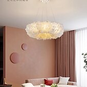 economico Luci a sospensione-lampadario a sospensione a led splendido extra large 50 cm lampada a sospensione bouquet di piume bianche a 6 luci romantico apparecchio di illuminazione montato per camera da letto ristorante