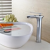 economico Classici-miscelatore lavabo bagno a cascata alto, lavabo monocomando rubinetti lavabo monocomando bagno con tubo acqua calda e fredda monoblocco vaso acqua rubinetto in ottone montato a ponte