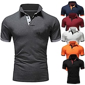 baratos Polo Clássico Masculino-Homens Camiseta Polo Camisa de golfe Rua Casual Colarinho polo Clássico Manga Curta Moda Designer Bloco de cor Patchwork Frente do botão Primavera Verão Normal Azul Céu Preto Branco Amarelo Rosa Azul