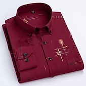 economico Camicie Button Down da uomo-Per uomo Camicie Camicia abbottonata Camicia non stirabile A quadri / A righe / Chevron Matrimonio Ufficio e carriera Blu chiaro Nero Bianco Rosso Manica lunga Collo ripiegabile Per tutte le stagioni