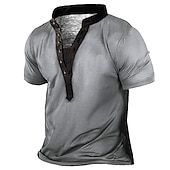 billiga bast-shirts i plusstorlek för män-Herr Plusstorlekar Stor lång T-shirt T-shirts Hög krage Blå Grön Grå Kort ärm Utomhus Utekväll Button-Down Slät Kläder Bomullsblandning Streetwear Stylish Ledigt