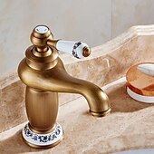 cheap Classical-Vintage Bathroom Sink Mixer Faucet, Monobloc Washroom Basin Taps Single Handle One Hole Deck Mounted, Mono Retro Style Water Taps Hot and Cold Hose