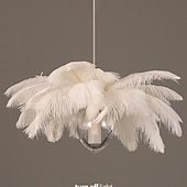 cheap Island Lights-LED Pendant Light Chandelier 35cm 1-Light White Ostrich Feather Bouquet Pendant Light Romantic Mounted Lighting Fixture for Restaurant Bedroom