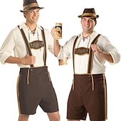 זול גברים-Oktoberfest תחפושות קוספליי לדרהוזן חולצה תלבושות בוואריה מינכן כרי דשא בגדי ריקוד גברים פֶסטִיבָל בד בסגנון מסורתי חולצה מכנסיים קצרים כובע
