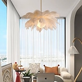 ieftine Lumini insulare-candelabru cu pandantiv cu LED superb, extra mare, 60 cm, 1 lumină, buchet de pene de struț alb, pandantiv, corp de iluminat montat romantic pentru dormitorul restaurantului