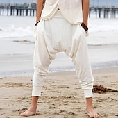 cheap Holiday-Men&#039;s Linen Pants Trousers Summer Pants Pocket Drop Crotch Plain Comfort Breathable Outdoor Daily Going out Fashion Casual Black White