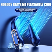 cheap Fans-Bladeless Neckband Air Cooler – USB Rechargeable Hanging Fan with Digital Display for Portable Summer Cooling