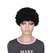 economico Parrucche di capelli veri senza cuffia-parrucca di capelli umani remy afro riccio parte laterale naturale designer parrucca afro-americana senza cappuccio capelli cinesi delle donne nero 6 pollici da sera da sera festa / serata