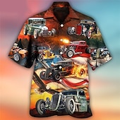 halpa Retro vintage-tuloste-Miesten Auto Paita Havaiji paita Havaijilaispaita Lyhythihainen Paita Kuubalainen kaulus Urheilu Muoti Katutyyli ulko- Kausaliteetti Havaijilainen Rubiini S M L