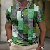 cheap Men&#039;s Color Block Polo-Men&#039;s Plaid Waffle Polo Shirts Golf Shirt Short Sleeve Polo Shirts Collared Shirts Vintage Casual Vacation Wear Formal Wear Festival Wear Buttons 3D Print Light Yellow Crystal / Orange Yellow