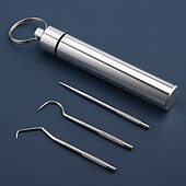 economico Sbiancante per denti-stuzzicadenti in acciaio inossidabile set tascabile filo interdentale portatile stuzzicadenti riutilizzabili in metallo kit per la pulizia dei denti con portachiavi per picnic all&#039;aperto campeggio in