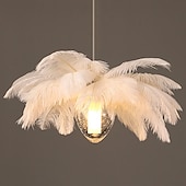 cheap Island Lights-LED Pendant Light Chandelier 35cm 1-Light White Ostrich Feather Bouquet Pendant Light Romantic Mounted Lighting Fixture for Restaurant Bedroom