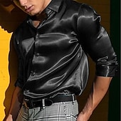 economico Camicie in raso da uomo-Per uomo Camicia Camicia in raso Maglietta informale Camicia con bottoni Liscio Matrimonio Da mare Nero Bianco Blu Rosso Manica lunga Bavero Primavera estate Abbigliamento