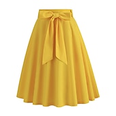 Women's Skirt Swing Midi High Waist Skirts Pleated Pocket Solid Colored Maillard Street Daily Fall & Winter Elegant Vintage Apricot Black Yellow Red 21