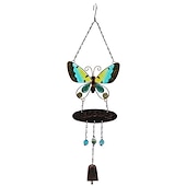 baratos Espanta-espíritos-1 peça borboleta pintada de metal sino de vento artesanato ao ar livre brilha na noite ornamento pendurado para decoração de jardim de varanda de janela, 60x17cm/23,6&#039;&#039;x6,7&#039;&#039;