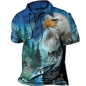 preiswerte Poloshirt mit Animalprint für Herren-Herren Baum Grafik-Drucke Adler Poloshirt Golfhemd Kurzarm Hemd Umlegekragen Outdoor Strasse Hellgrün Rote Blau Purpur Grün Kordelzug Bedruckt Bekleidung Sport Modisch Strassenmode Designer