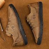 abordables Baskets-chaussures décontractées à lacets en similicuir vert pour hommes – coutures artisanales, coupe confortable et style vintage pour un usage quotidien